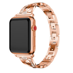 X Shape Watch Band Quick Adjustment Business Stainless Steel Wristbands for Apple IWatch Series SE/1/2/3/4/5/6 For Women-Rose Gold