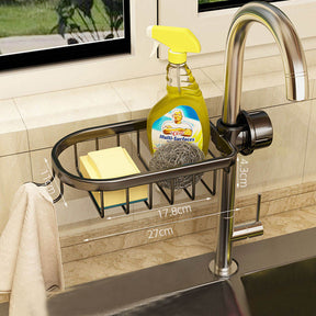 Faucet Sponge Holder Rustproof Sink Caddy for Dishcloth-Black