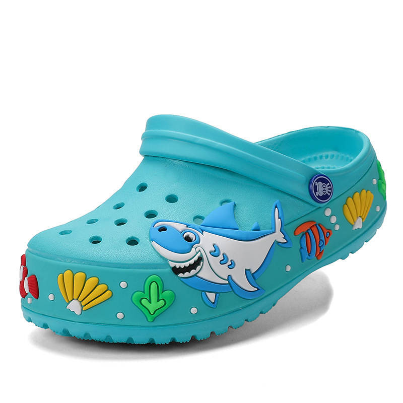 Girls Boys Lightweight Cartoon Shark Non-slip Sandals Beach Pool Shower Slippers-Blue