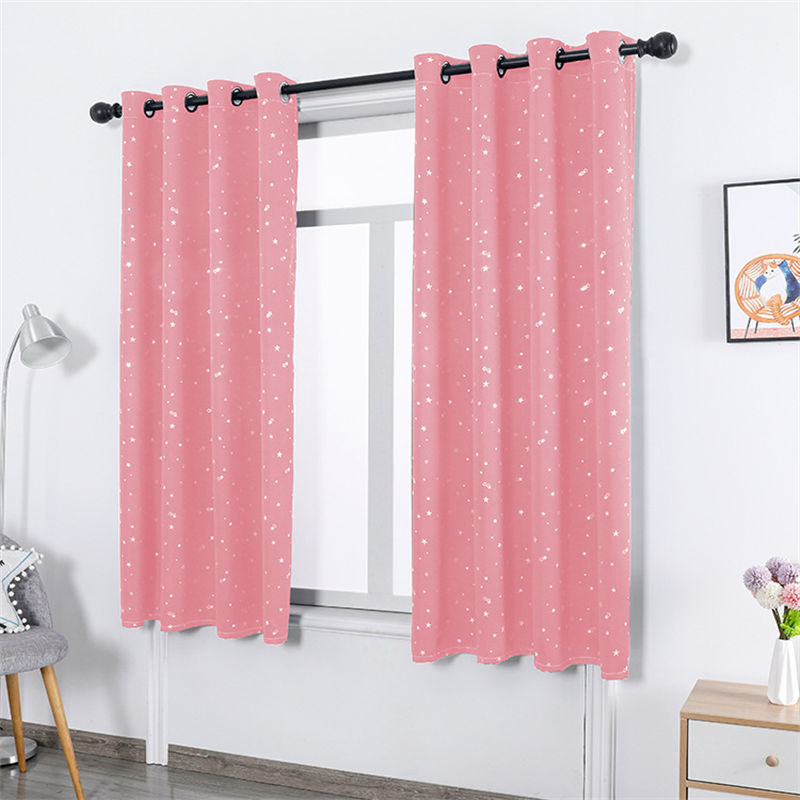 2 Panels Kids Blackout Curtains with Silver Star Print for Bedroom Living Room-Pink
