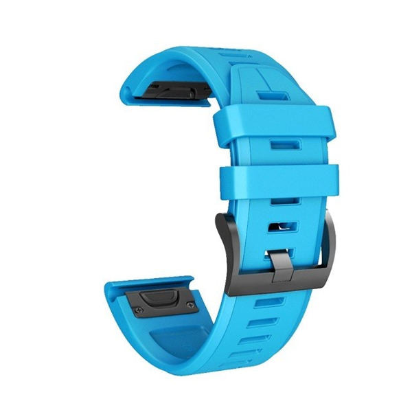 22mm 26mm Sport Silicone Watchband For Garmin Fenix  5Plus/5X Plus Easy Fit Quick Release Starp Black Steel Buckle-Sky Blue