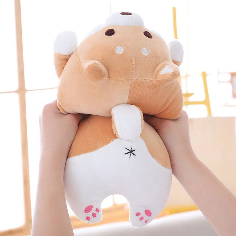 Shiba Inu Dog Plush Pillow Cute Round Eyes Corgi Akita Stuffed Animals Doll Toy Gifts -Brown