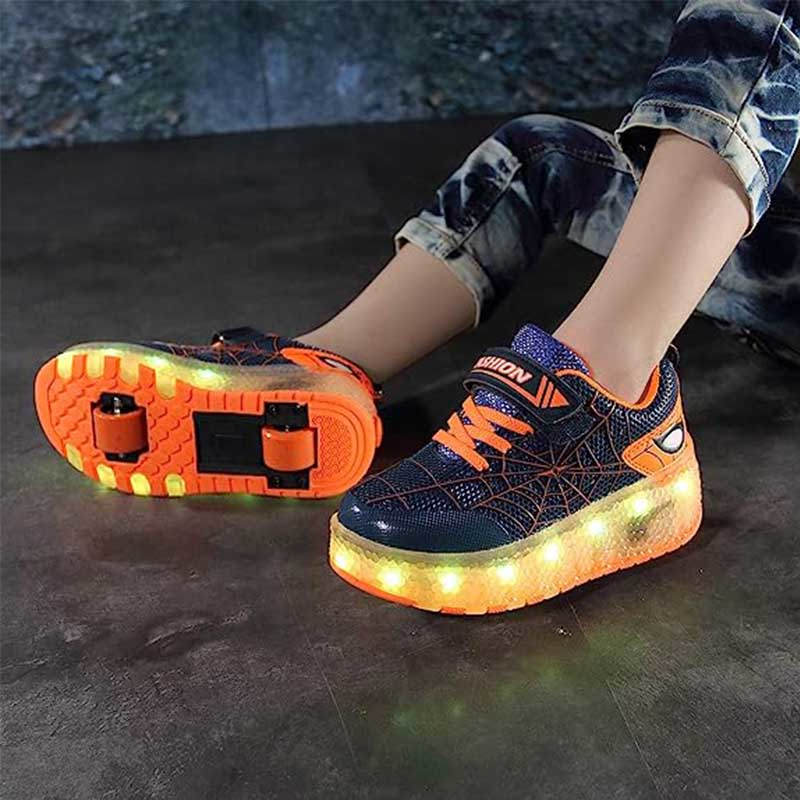 Double Wheel Roller Skate Shoes Light Up Sneakers for Boys Girls-Orange