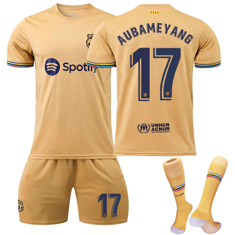 AUBAMEYANG #17 Barca Away Shirt 2022/23 Soccer Jersey Kit Football Set For Adult Kids