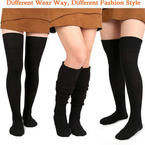 2 Packs Women Extra Long High Socks Knit Warmers Thick Tall Long Boot Stockings Leg-Black