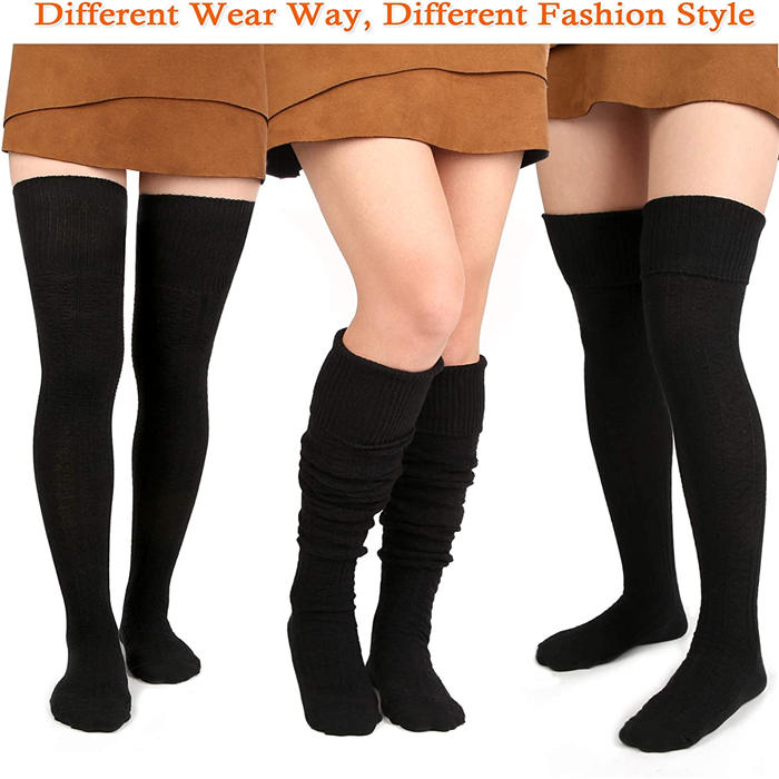 2 Packs Women Extra Long High Socks Knit Warmers Thick Tall Long Boot Stockings Leg-Black