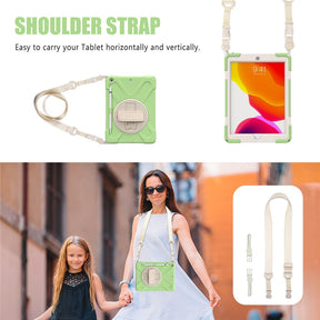 Morandi Case For 5/6th Gen iPad 9.7 2017/2018 Kids Safe Shockproof Protective Cover With Kickstand+Strap-Matcha Green