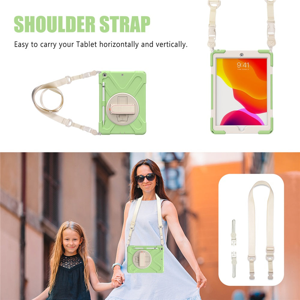 Morandi Tablet Case For Samsung Galaxy Tab A 8.0 T290/T295 2019 Kids Safe Shockproof Protective Cover With Kickstand+Strap-Matcha Green