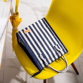 Waterproof Oxford Cloth Picnic Bag Insulated Lunch Bento Handbag-Blue Stripes