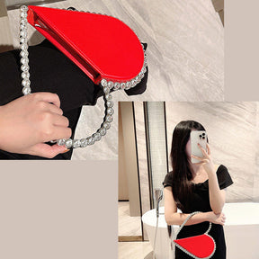 Womens Evening HandBag Heart Shape Rhinestone Clutch Purse-Red