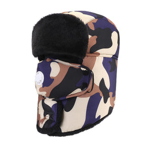 Winter Hats for Men Windproof Warm Hat with Ear Flaps for Skiing And Outdoor Riding-Camouflage Purple