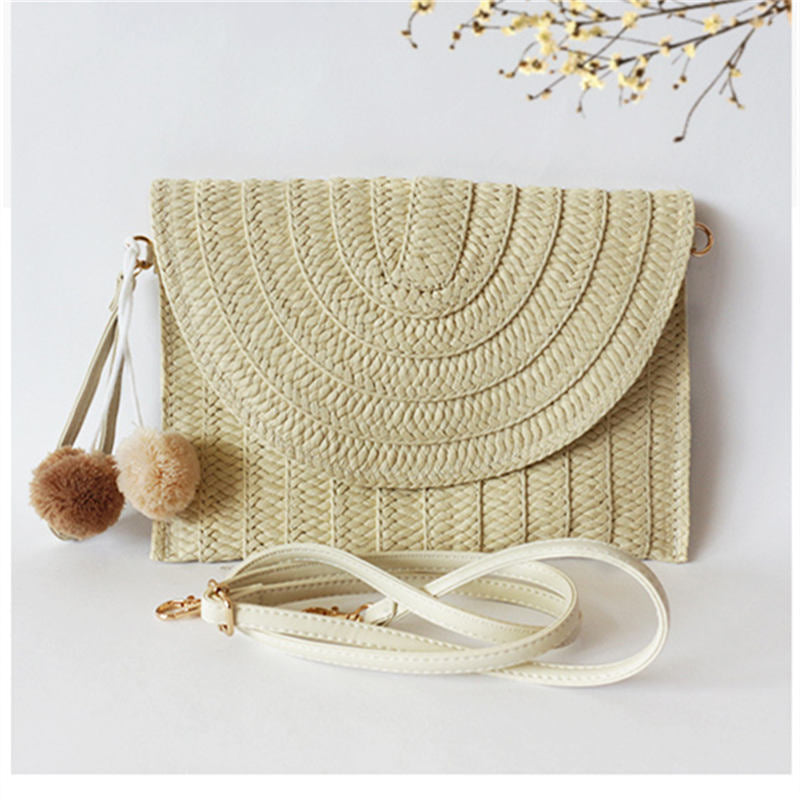 Straw Shoulder Bag Casual Beach Clutch Crossbody Bag-Beige