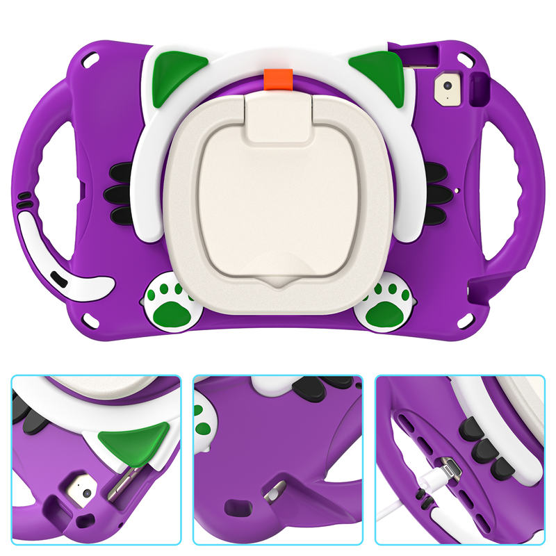 CatB Silicone Case For iPad Mini 5 4 3 2 1 Shockproof Shoulder Strap Handle Stand-Purple