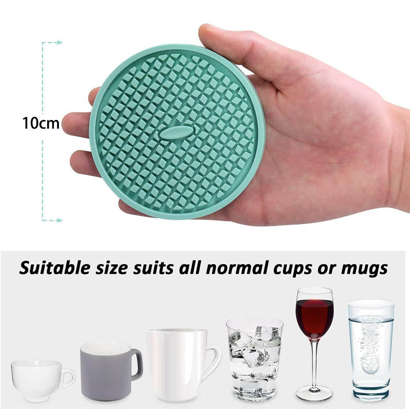 Silicone Drink Coasters Set of 6 in Holder for Drinks Insulation Absorbent Coaster Protect Cup-Mint Green