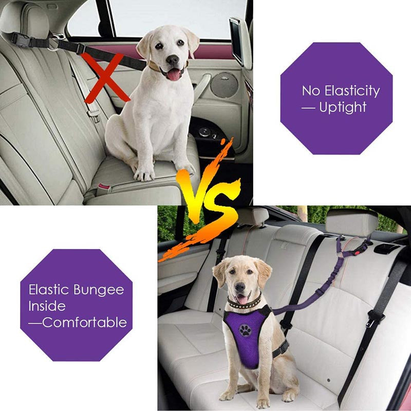 Dog Seat Belt Pet Car Seatbelt Headrest Restraint Adjustable Reflective Elastic Connect Dog Harness-Purple