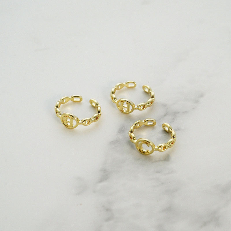 Letter Chain Rings Adjustable Opening Rings for Women Girls-A