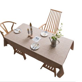 Embroidery Lattice Tablecloth Cotton Linen Dust-Proof Table Cover for Kitchen Decoration-Coffee