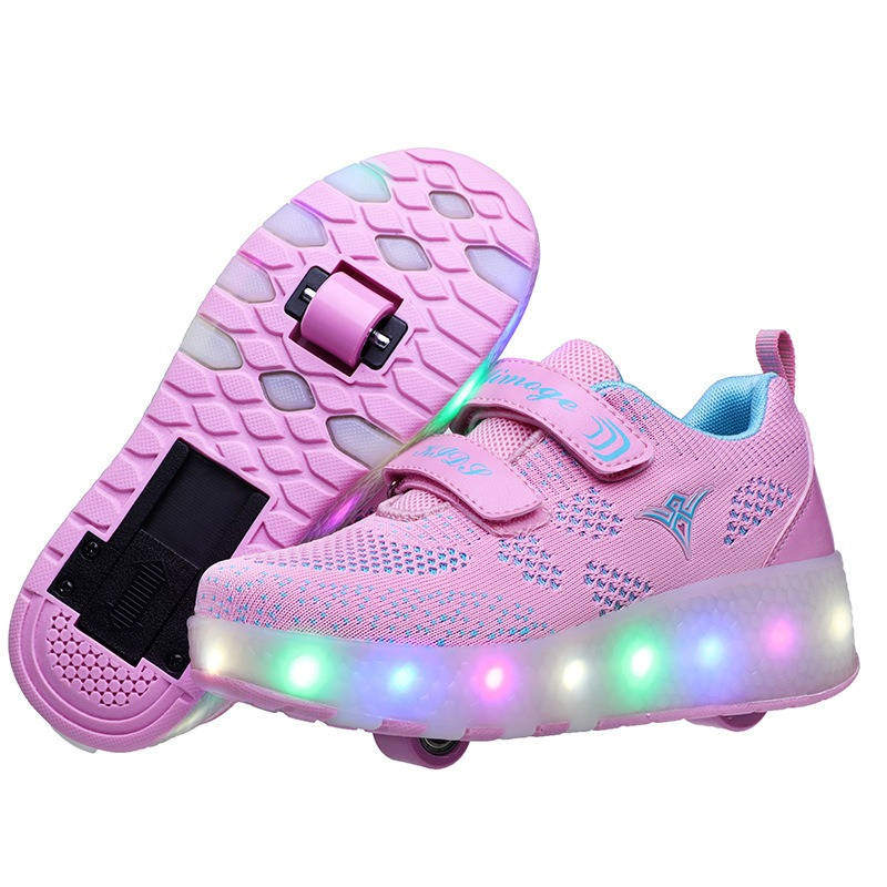 Kids LED Roller Shoes with Double Wheel for Childrens Birthday Gift-159 Pink