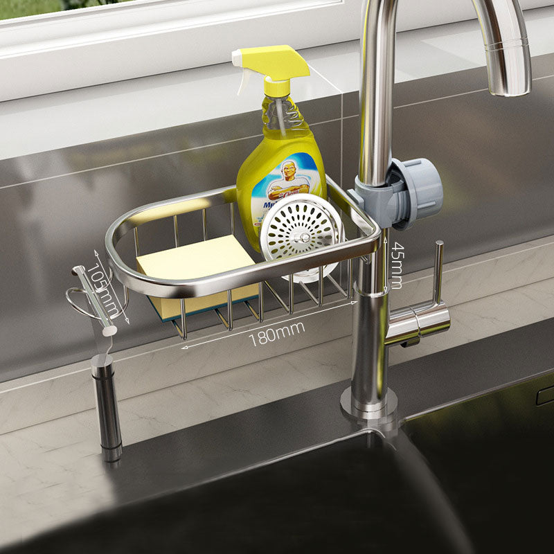 Faucet Sponge Holder Rustproof Sink Caddy for Dishcloth-Silver