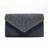 Ladies Frosted Satin Evening Clutch Rhinestones Crossbody Bag-DarkBlue