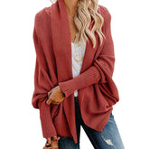 Women's Batwing Knitted Oversized Slouchy Solid Cardigan Sweater Knit Outwear-Rust Red