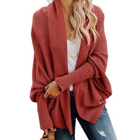 Women's Batwing Knitted Oversized Slouchy Solid Cardigan Sweater Knit Outwear-Rust Red
