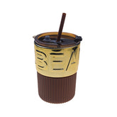 420ml Glass Coffee Mug with Lids and Straws Travel Friendly-GoldAmber