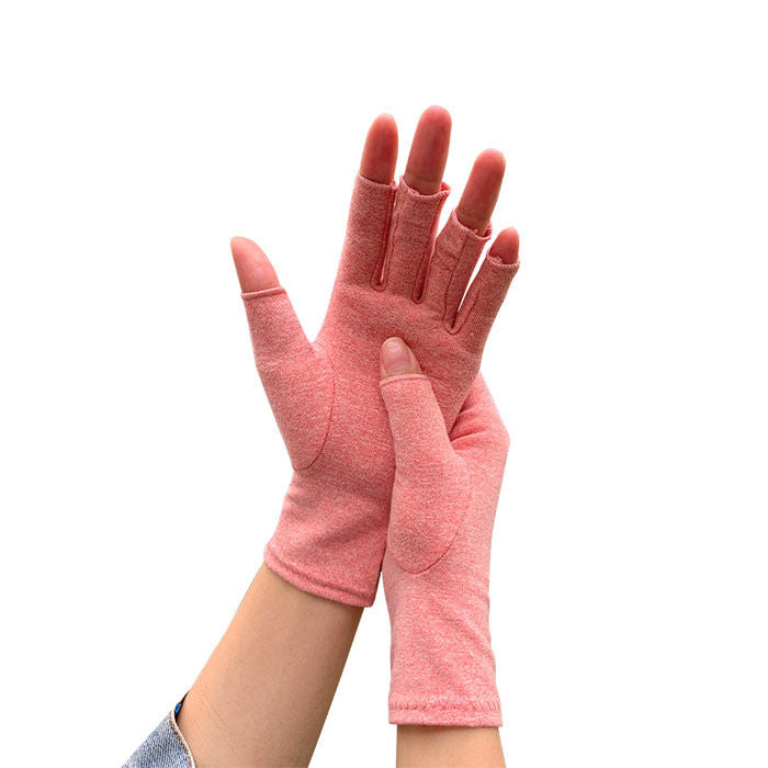 Winter Half Finger Outdoor Sport Driving Riding Cotton Breathable Gloves-Hemp Pink-LYX-08062-2