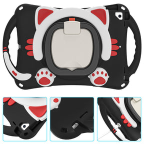 CatB Silicone Case For iPad 10.2 Air10.5 Pro10.5 Shockproof Shoulder Strap Handle Stand-Black Red