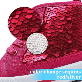 High Top Sneakers for Toddler Girls with Color Change Sequins-Rose Red