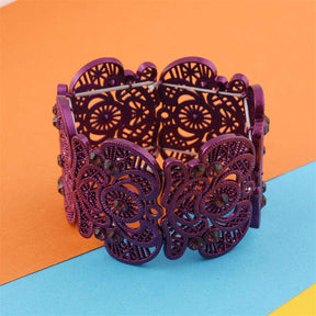 Womens Vintage Filigree Cuff Bangle Bracelet-Purple