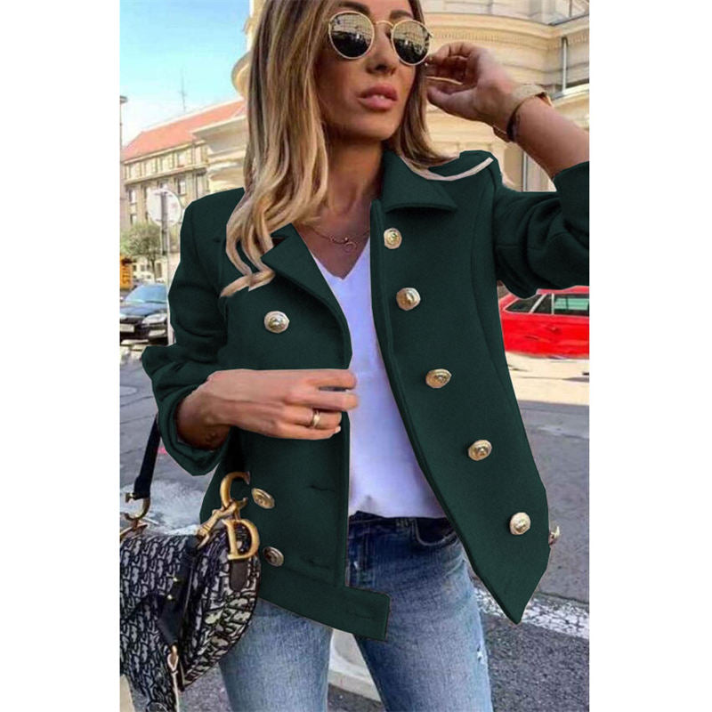 Womens Peacoat Double Breasted Lapel Casual Cropped Jackets Winter-Dark Green