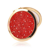 Rhinestone Magnifying Compact Makeup Mirror 2X/1X Mirror-Red Gold