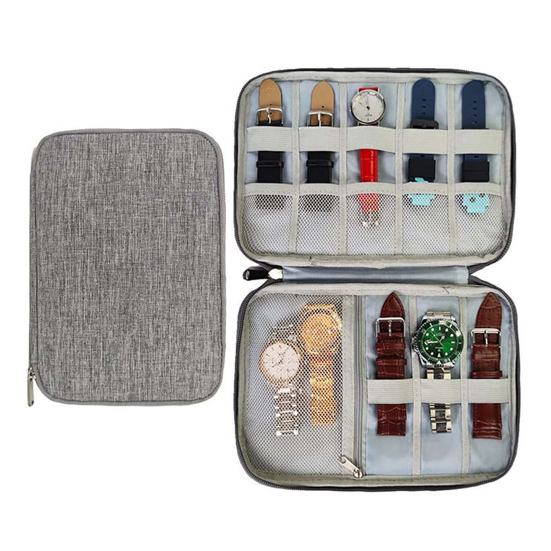 Watch Bands Storage Bag 10-15 Watch Strap Organizer Waterproof Travel Wirstband Pouch for iWatch Bands and Accessories-Grey