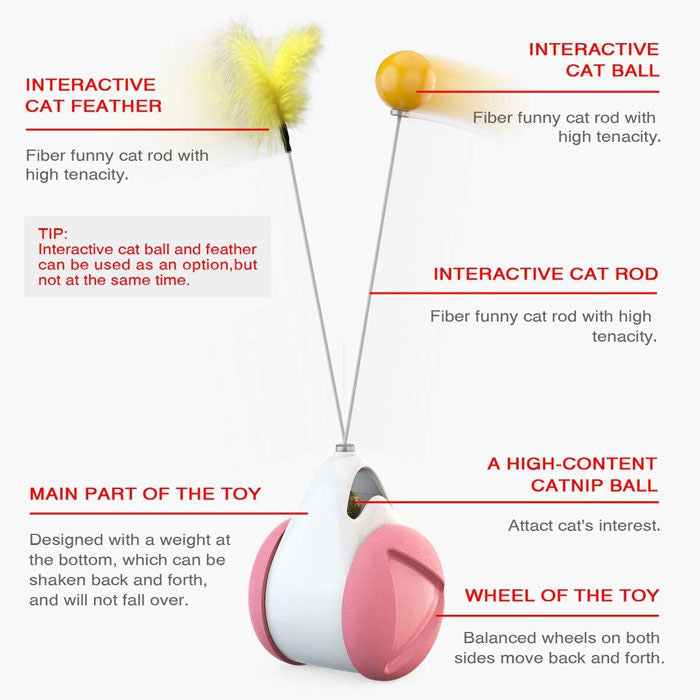 Cat Balance Swing Car Toy with Catnip Ball Feather Stick Interactive Pet Toys-Pink