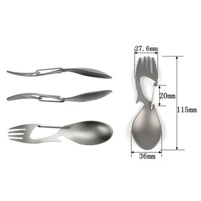 2Pcs Titanium Alloy Multi Tool Spork Works as Carabiner and Bottle Opener