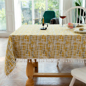 Tassel Cotton Linen Tablecloths Dustproof Table Cover for Kitchen Dinning Room Party-Yellow