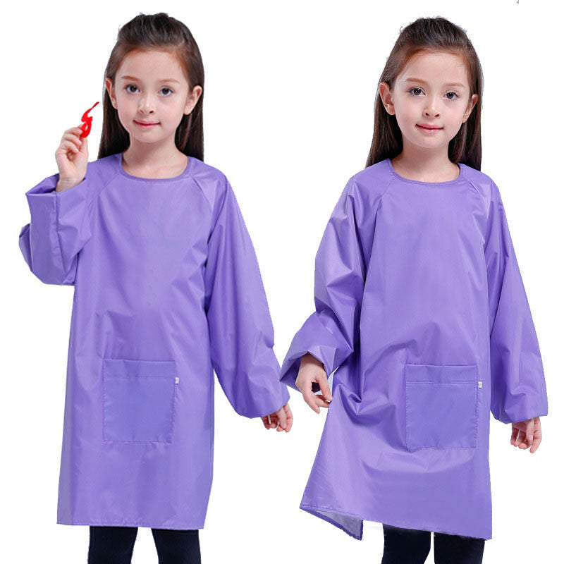 Kids Art Smocks Waterproof Artist Painting Long Sleeve Aprons for Children-Purple