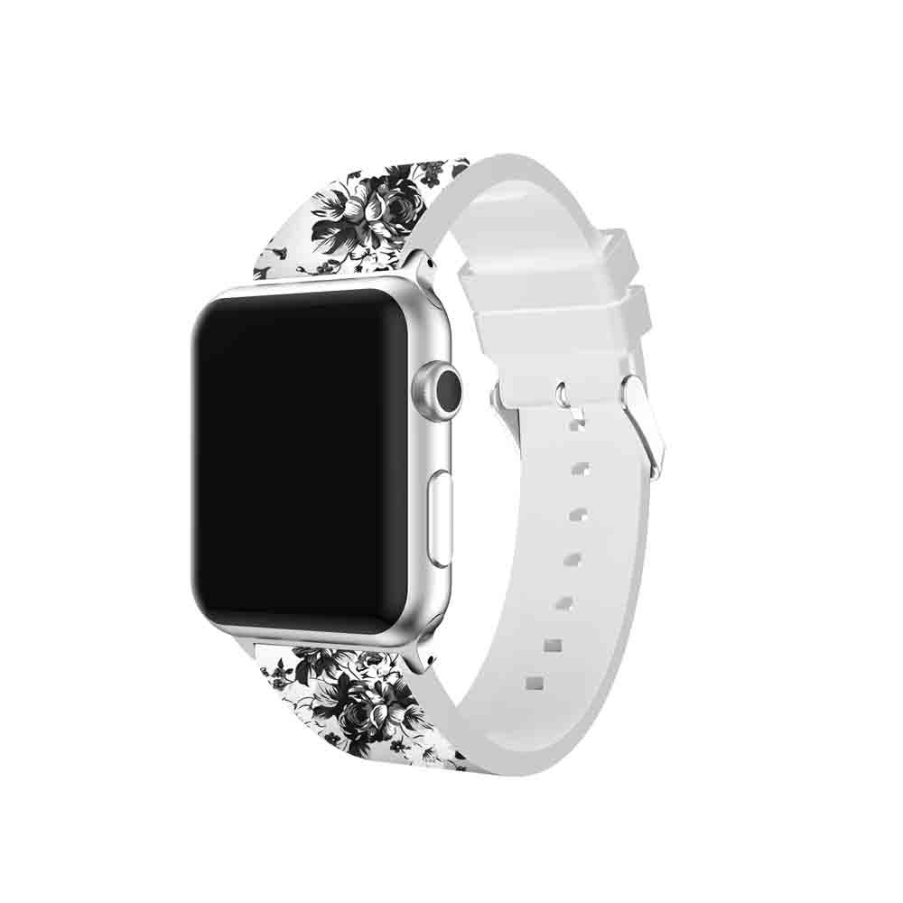 Flower Printing Silicone Watch Band For Apple Watch SE/6/5/4/3/2/1(White Gray)