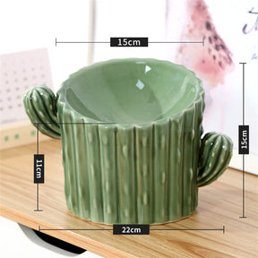 Cactus Elevated Ceramic Pet Bowls Tilted for Cats and Small Dogs Double Branch-Green