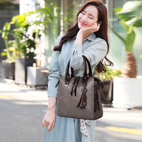 4pcs Women Fashion Handbags Purse Vintage Shoulder Bag-Grey