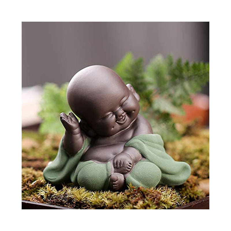 Purple Clay Buddha Statue Monk Figurine Home Decor Creative Crafts Dolls Ornaments -Green