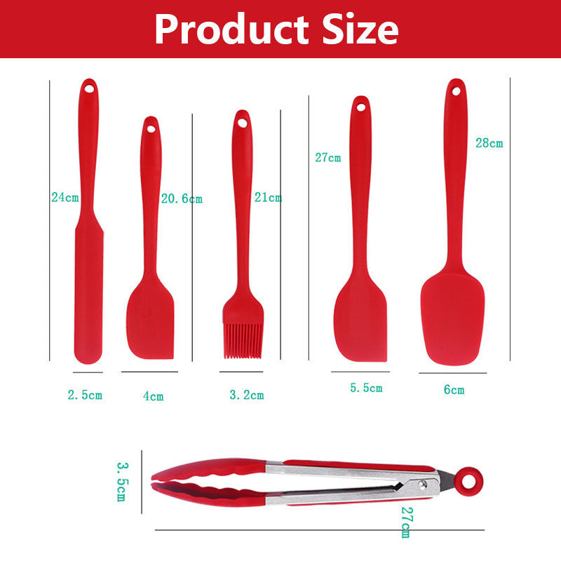 6Pcs Food Silicone Spatula Set High Heat Resistant Spatulas-Red