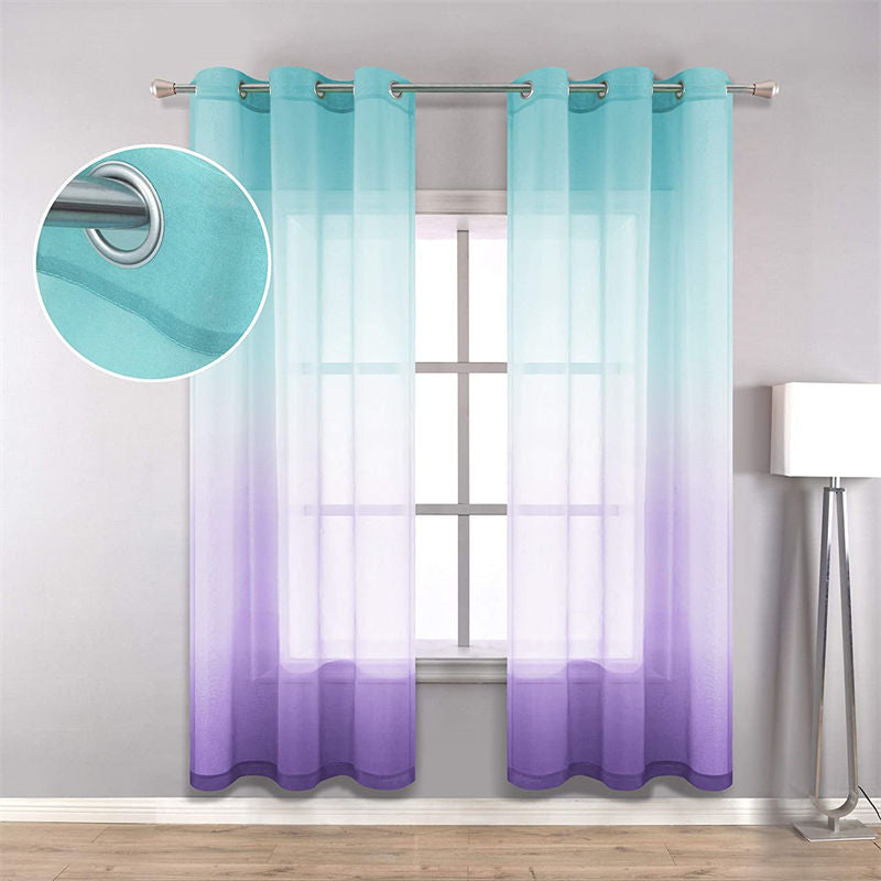 2 Panel Sheer Ombre Curtains Grommet Drapes for Girls Bedroom-CyanPurple