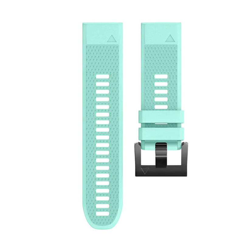 26mm Width Easy Fit Soft Silicone Watch Strap For Garmin Fenix 5X/5X Plus/6X/6X Pro/3/3 HR Black Steel Buckle-Teal