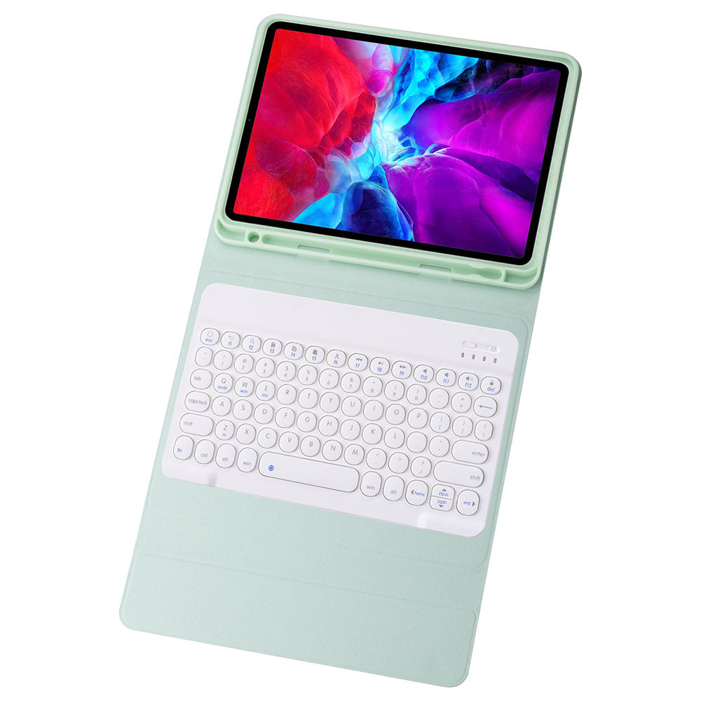 Keyboard Case For iPad Cute Round Key Detachable Keyboard with Pen Slot at the Bottom-Green