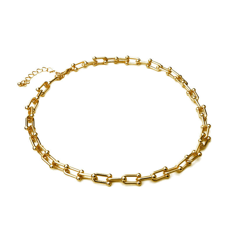 Women U-shaped Paperclip Chain Gold Necklace