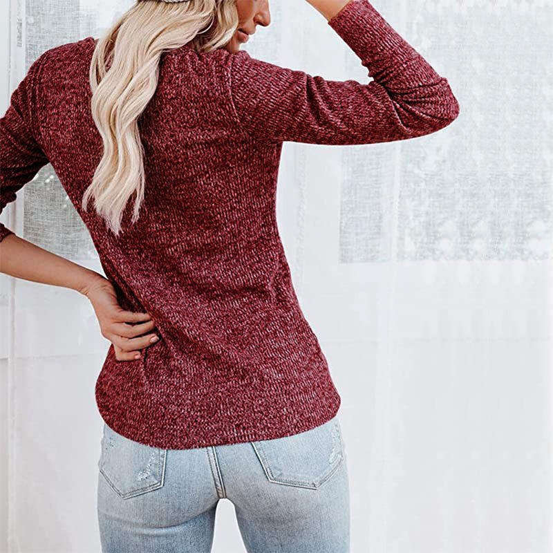 Womens Long Sleeve Tops Pullover with Buttons Down Casual Loose Fit-WineRed