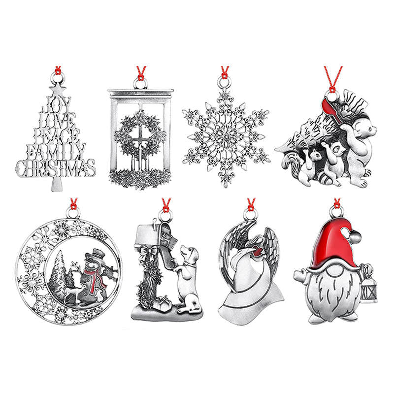 8Pcs Solid Pewter Christmas Tree Ornament for Home Party Decorations