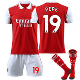 Arsenal Home Jersey 2022-23 PEPE #19 Soccer Jersey Kids Adult 3-Pieces Jersey Kits